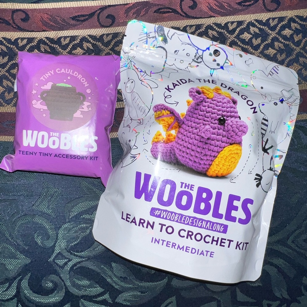 The Woobles Crochet Kit - Kaida the Dragon & teeny tiny cauldron